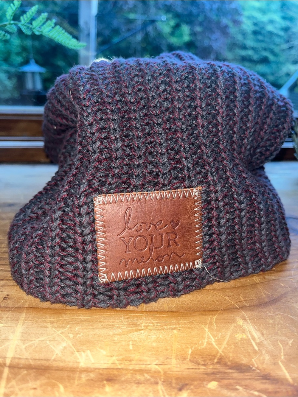 Love Your Melon Burgundy & Charcoal Ribbed Knit Beanie